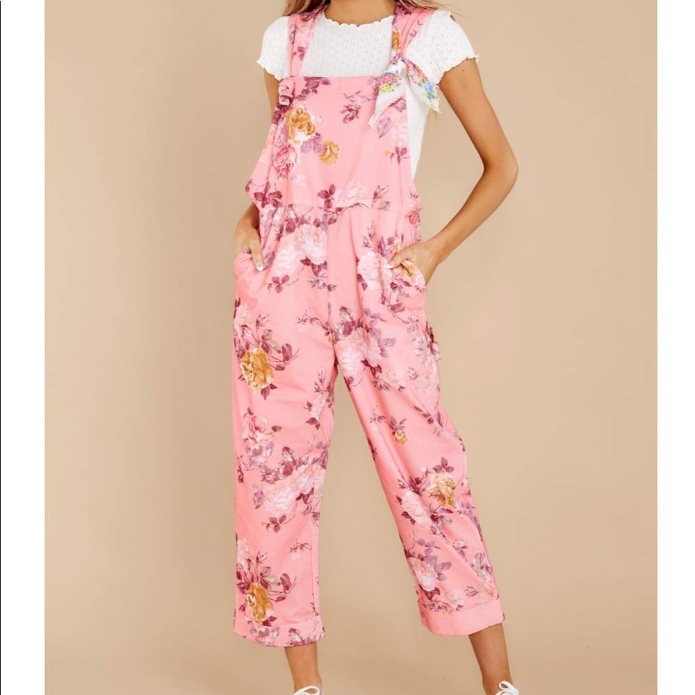 LoveShackFancy pink daffy overalls Medium